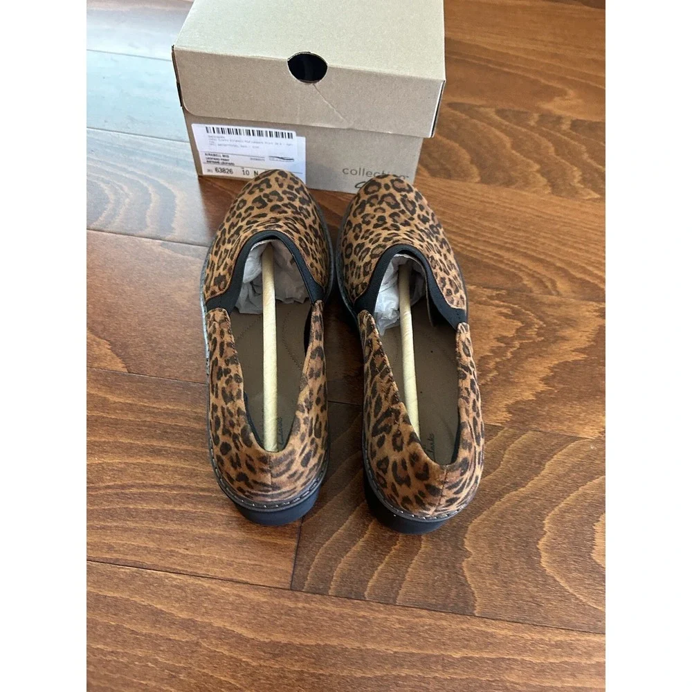 Clarks Womens 10 N Airabell Mid Leopard Print Wedges Leather Closed Toe NEW‎